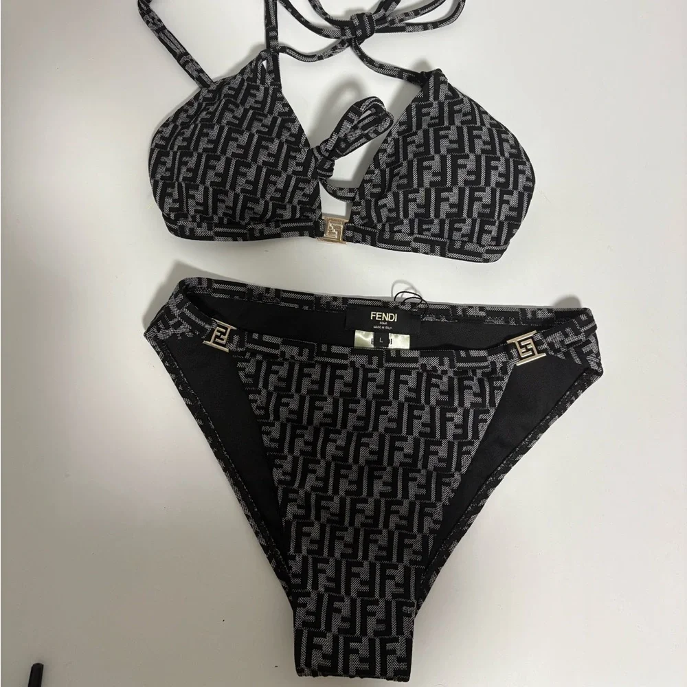 FENDI FF Monogram Metal Logo Two Piece Bikini Swimsuit - Picture 1 of 6